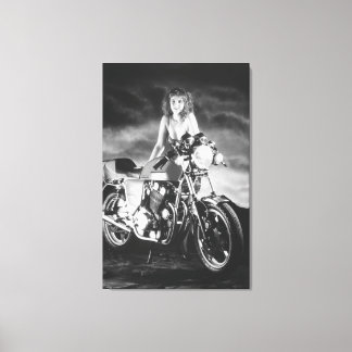 Klassieke Pin-up Klassieke Motorfiets Canvas Afdruk