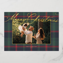 Klassieke Plaid Folie Familie Foto Kerstkaart