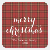 Klassieke Plaid Kerstmis Kerst- Vierkante Sticker (Voorkant)
