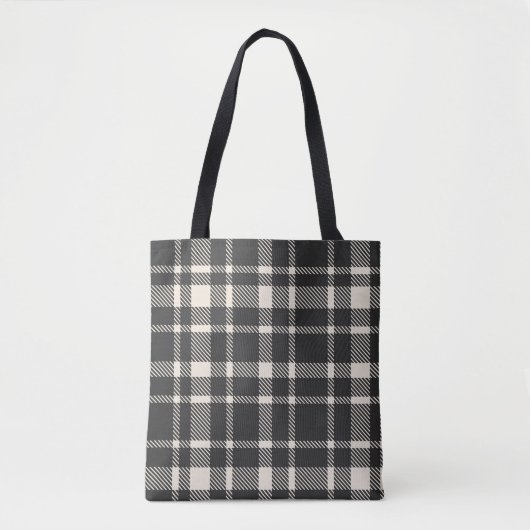 Klassieke Plaid Tartan Pattern-Black & Off-White Draagtas (Voorkant)