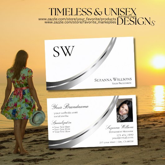 Klassieke Plain Wit Zilver Decor Monogram Foto Visitekaartje