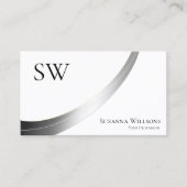 Klassieke Plain Wit Zilver Decor Monogram Foto Visitekaartje (Voorkant)