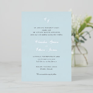 Klassieke Poeder Blauw Monogram Elegante Huwelijk Folie Uitnodiging