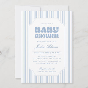 Klassieke poederblauwe gestreepte babyshower uitno kaart