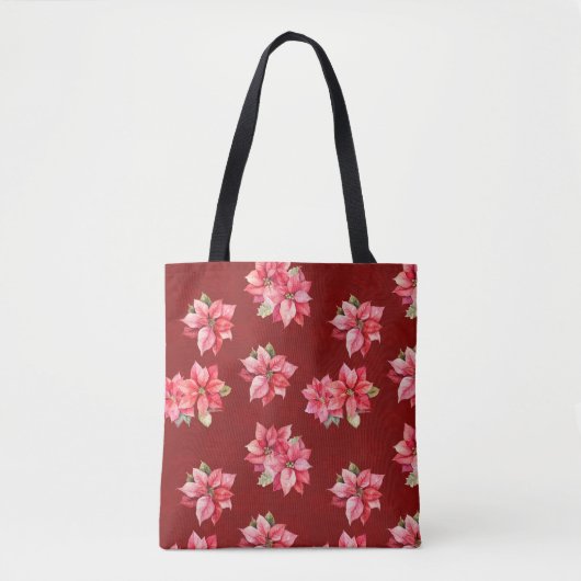 Klassieke Poinsettia Kerstbloemen Rood Draagtas (Voorkant)