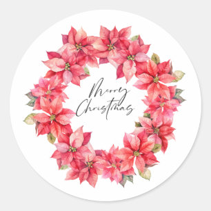Klassieke Poinsettia Kerstkrans met bessen Ronde Sticker