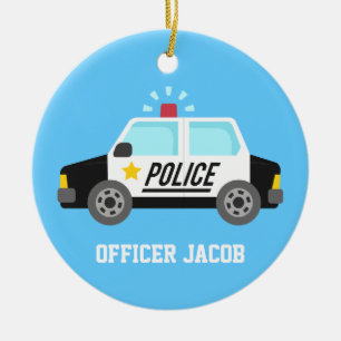 Klassieke politieauto met sirene voor jongenskamer keramisch ornament