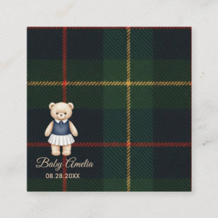 Klassieke Polo Teddbeer Preppy Geruite Baby Shower Informatiekaartje