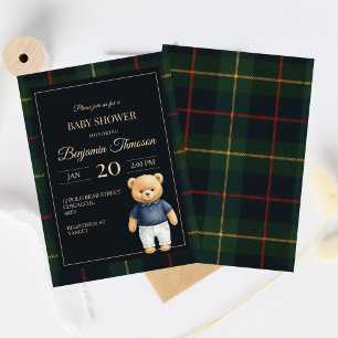 Klassieke Polo Teddbeer Preppy Geruite Baby Shower Kaart