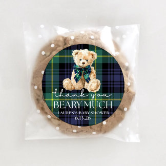 Klassieke Polo Teddybeer Geruite Babyfeestje Ronde Sticker