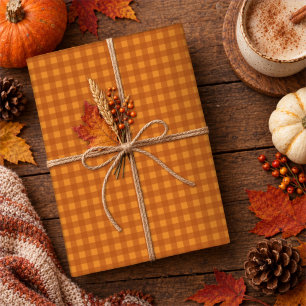 Klassieke Pompoen Herfst Gingham Plaid Rut Cadeaupapier