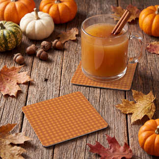 Klassieke Pompoen Herfst Gingham Plaid Rut Vierkante Kartonnen Onderzetter