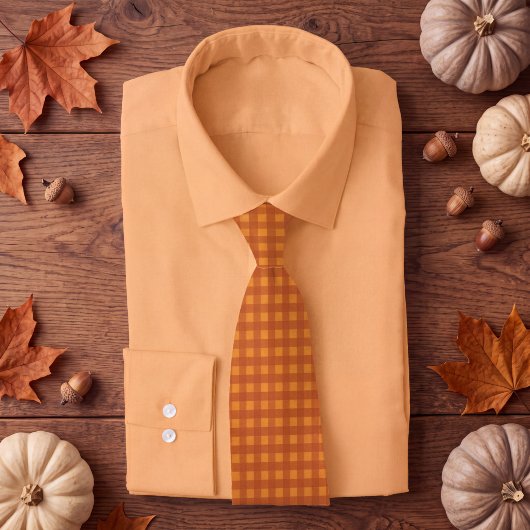 Klassieke Pompoen Herfst Gingham Plaid Stropdas