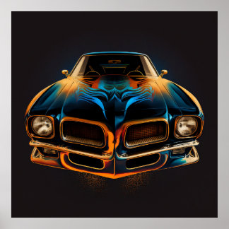 Klassieke Pontiac Firebird in silhouette w/dark bg Poster
