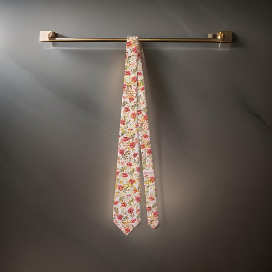 Klassieke Poppy Pink & Olive Buds Bloemenpatroon Stropdas