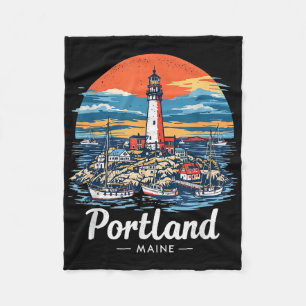 Klassieke Portland Maine Zonsondergang Silhouet Ku Fleece Deken