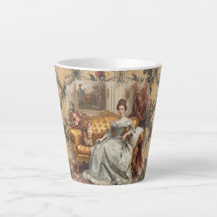 Klassieke prachtige edelvrouw en kat, Klassiek Latte Mok