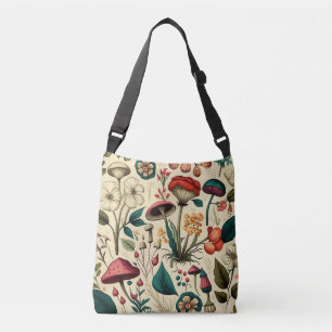 Klassieke Premium-paddenstoel en bloemenontwerp Crossbody Tas