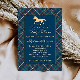 Klassieke Preppy Geruite Blauwe Equestrian Baby Sh Kaart