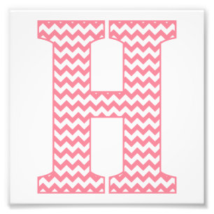 Klassieke preppy roze Chevron Letter H Monogram Foto Afdruk