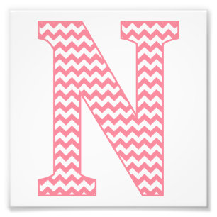 Klassieke preppy roze Chevron Letter N Monogram Foto Afdruk