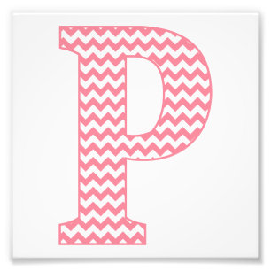 Klassieke preppy roze Chevron Letter P Monogram Foto Afdruk
