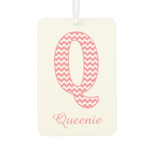Klassieke Preppy Roze Chevron Letter Q Monogram Luchtverfrisser (Achterkant)