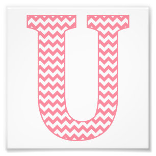 Klassieke preppy roze Chevron Letter U Monogram Foto Afdruk
