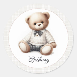 Klassieke Preppy Teddysticker Verjaardag Ronde Sticker