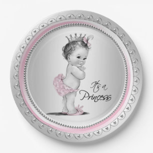Klassieke Prinses Baby Shower Roze Zilver Papieren Bordje