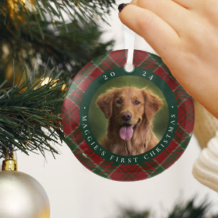 Klassieke Pset's eerste kerstfoto van Pet Glas Ornament