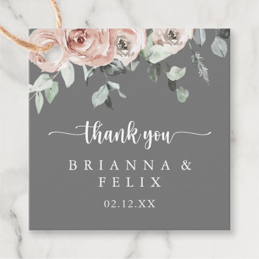 Klassieke puinroze roze roze bruine bruiloft bedankjes labels (Voorkant)