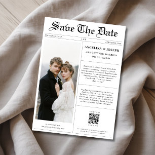 Klassieke  QR Code Krant Trouwfoto Save The Date