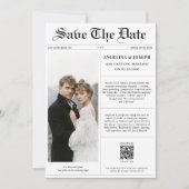 Klassieke QR Code Krant Trouwfoto Save The Date (Voorkant)