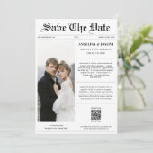 Klassieke QR Code Krant Trouwfoto Save The Date (Staand voorkant)