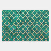 Klassieke Quatrefoil Rood Goud Groen Blauw Vakanti Inpakpapier Vel (Voorkant)