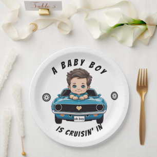 Klassieke Race Auto Baby Jongen Cruisen 'In Douche Papieren Bordje