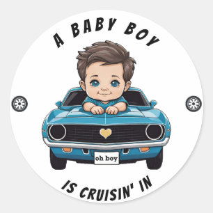 Klassieke Race Auto Baby Jongen Cruisen 'In Douche Ronde Sticker
