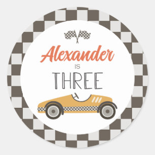 Klassieke raceauto drie verjaardag ronde sticker