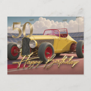 Klassieke raceauto Gelukkig 50e Briefkaart