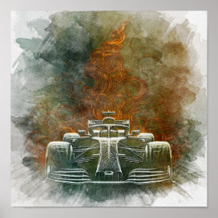 Klassieke raceauto in beweging uit het verleden poster