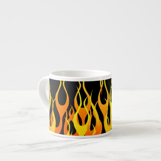 Klassieke raceflames op Solid Black Espresso Kop (Voorkant links)
