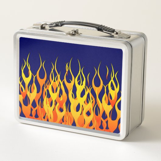 Klassieke Racing Flames Fire op Navy Blue (Voorkant)