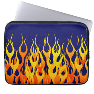 Klassieke Racing Flames Fire op Navy Blue Laptop Sleeve