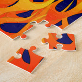 Klassieke Racing Flames Fire op Navy Blue Legpuzzel (Zijkant)