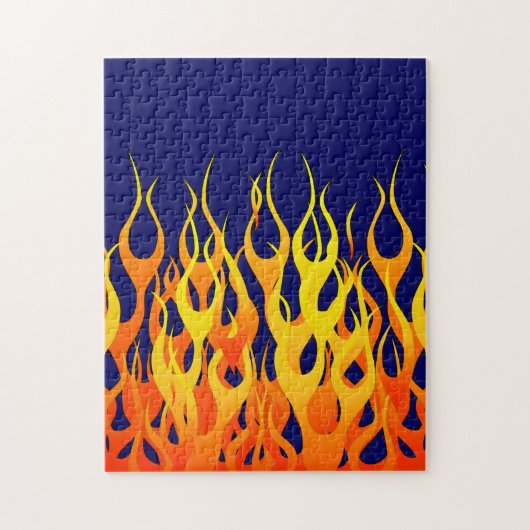 Klassieke Racing Flames Fire op Navy Blue Legpuzzel (Verticaal)