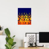 Klassieke Racing Flames Fire op Navy Blue Poster (Thuiskantoor)