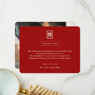 Klassieke rechthoek dubbel geluk Chinees huwelijk Bedankkaart