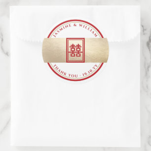 Klassieke Rechthoek Dubbel Geluk Chinees Huwelijk Ronde Sticker
