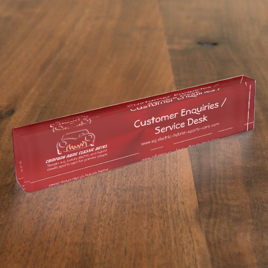 Klassieke Red Sports Auto op Crimson Metallic look Naambordje (Zijkant)